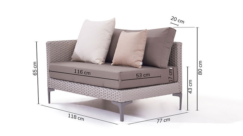 Elemento sottile con bracciolo 118 cm, sinistra