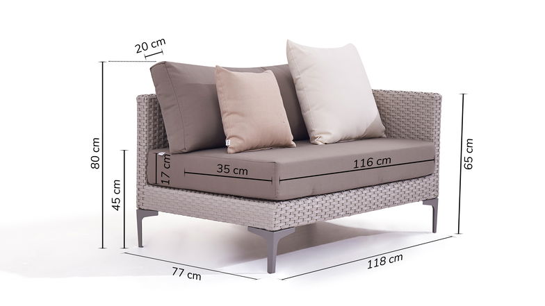 Elemento sottile con bracciolo 118 cm, destro